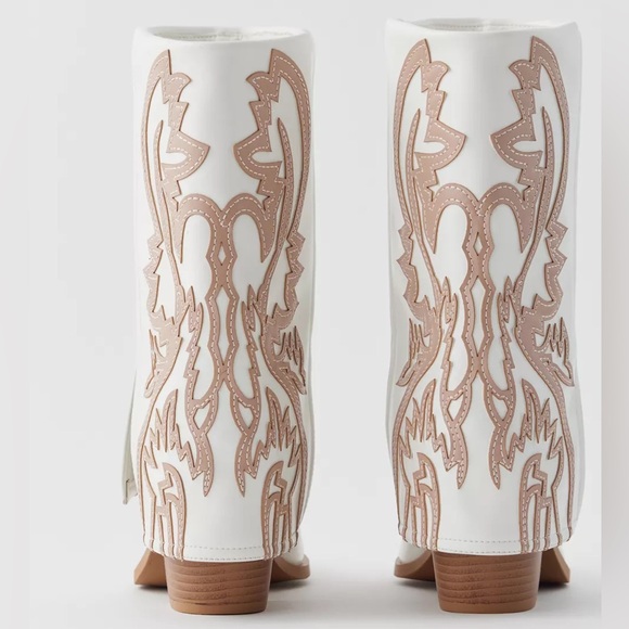 Azalea Wang Esperanza Cowboy Heeled Boot White Beige 6 Bohemian Country Concert - Picture 2 of 14